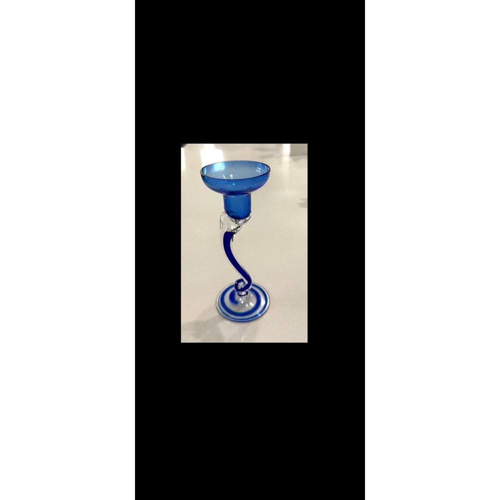 Jozephina Krosno Jellyfish Cobalt Clear Glass Candle Holder Poland